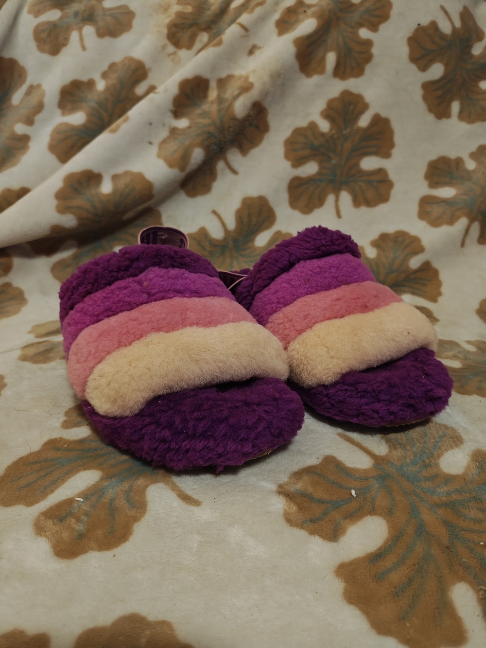 UGG Plush Slide Sandals in Purple, Pink & Cream